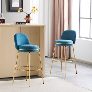 Rio Claro Indoor Metal Upholstered Barstool, Gold Finished Frame and Blue Upholstery, Set of 2 - 1 of 4