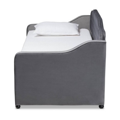 Gray Velvet Upholstered Twin Daybed with Tufted Back and Trundle