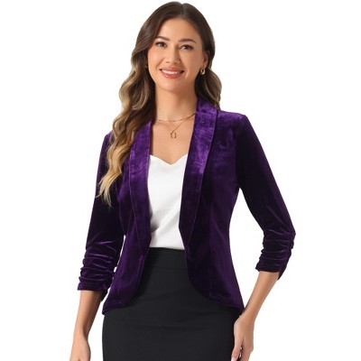 INSPIRE CHIC Women's Velvet Lapel Collar Open Front Blazers