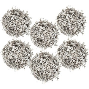 Whisen D4.5" Iced Leaf/Twig Ball, Decorative Hanging Ball Christmas Tree Ornaments, Set of 4 - Silver - 1 of 4