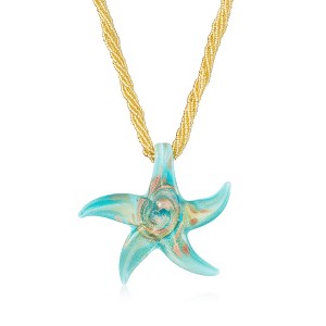 Ross-Simons Italian Turquoise Murano Glass Starfish Necklace With 18kt Gold Over Sterling - 1 of 4