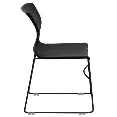 Black Metal Armless Stacking Chair with Perforated Back