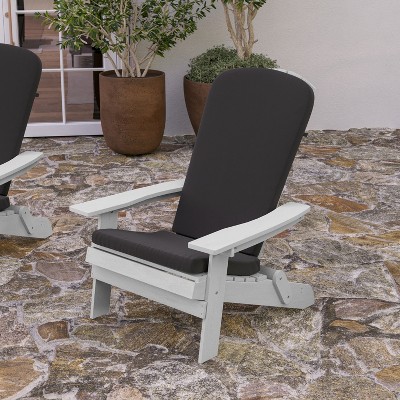 Set of 2 White Folding Adirondack Chairs with Gray Cushions