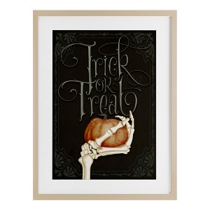 Stupell Industries Trick Or Treat Skeleton Hand Framed Print Under Glass Art, Brown, 14" x 20" - 1 of 4