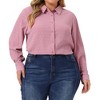 Agnes Orinda Women's Plus Size Swiss Dots Button Down Collar Long Sleeve Shirts - 2 of 4