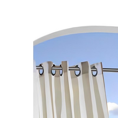 Khaki Sheer Striped Grommet Top Outdoor Curtain Panel