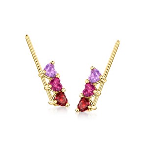 Pure Collection by Ross-Simons 3.40 ct. t.w. Multi-Gemstone Heart Ear Climbers in 14kt Yellow Gold - 1 of 3