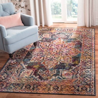 Light Blue and Navy Synthetic 9' x 12' Rectangular Area Rug