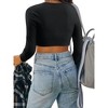 Nlife Women Casual Round Neckline Solid Color Long Sleeve Tassel Trim Crop Top - 2 of 4