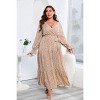 Plus Size Women's V Neck Long Sleeve Maxi Dress with Belt Flowy Elegant Floor Length Dress - 4 of 4