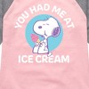 Girls' - Peanuts - You Had Me At Ice Cream Shirt Tail Raglan Graphic T-shirt - 2 of 4