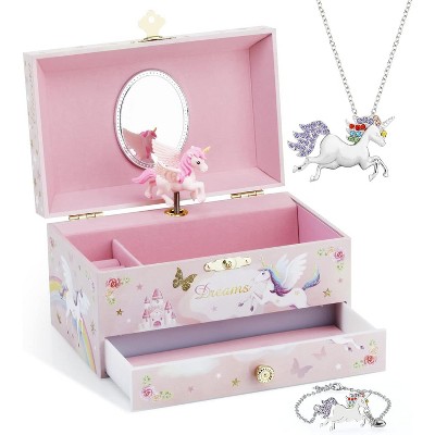 Kids Musical Jewelry Box for Girls with Drawer and Jewelry Set with Ballerina Theme