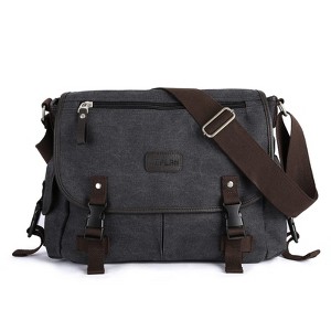 Messenger Bag for Men,Unisex Canvas Shoulder Bag,Classic Vintage Military Messenger Bags for women, satchel Bag,Crossbody Bookbag,Black - 1 of 4
