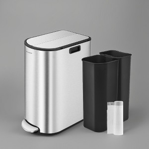13-Gallon Dual Kitchen Trash Can, 5.3 and 8 Gallon Compartments, Garbage Can with Wing Lids, Stainless Steel, Soft Close, Inner Buckets - 1 of 3