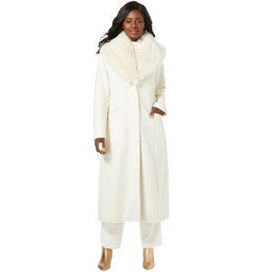 Jessica London Women's Plus Size Long Wool-Blend Coat With Faux Fur Collar - 1 of 4