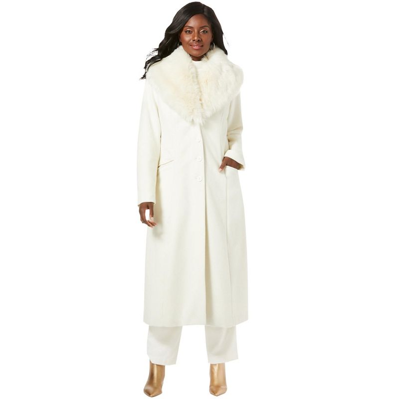 Jessica London Women's Plus Size Long Wool-Blend Coat with Faux Fur Collar, 1 of 2