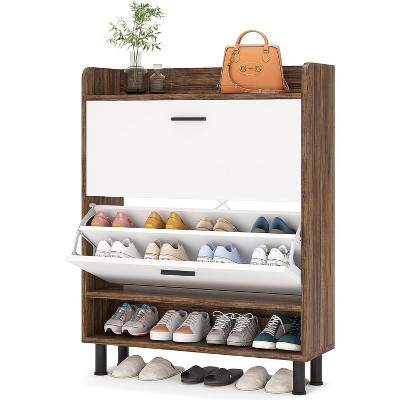 Tribesigns 2-Tier Flip Shoe Cabinet, Shoe Organizer Rack with Open Shelves & Flip Doors