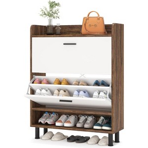 Tribesigns 2-Tier Flip Shoe Cabinet, Shoe Organizer Rack with Open Shelves & Flip Doors - 1 of 4