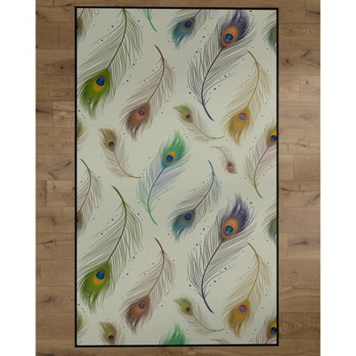 Deerlux Modern Animal Print Living Room Area Rug with Nonslip Backing, Peacock Pattern, 8 x 10 Ft Large