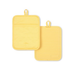 KITCHENAID Ribbed Soft Silicone Pot Holder 2-Pack Set, 2025 Color of the Year, Butter Yellow, 7"x9" - 1 of 4