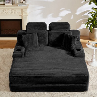 Dolonm 66.5 "Compressed Boneless Sofa Foldable sofa bed and floor bed Corduroy Double Recliner with Cup Holder, Cushion, Side Pocket