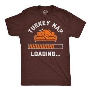 Mens Funny T Shirts Turkey Nap Loading Sarcastic Thanksgiving Graphic Novelty Tee For Men - Crazy Dog Men's T Shirt for Thanksgiving - 1 of 4