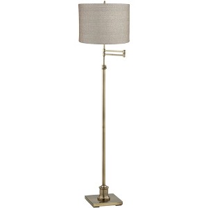 360 Lighting Chic Style Swing Arm Adjustable Floor Lamp 70" Tall Antique Brass Gray Drum Shade for Living Room Reading House Bedroom - 1 of 4