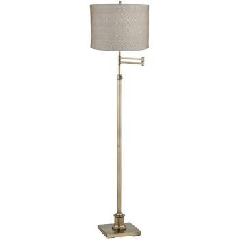 360 Lighting Chic Style Swing Arm Adjustable Floor Lamp 70" Tall Antique Brass Gray Drum Shade for Living Room Reading House Bedroom