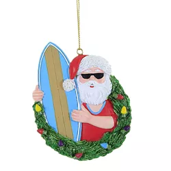 Holiday Ornament 3.75" Beach Santa With Surf Board Christmas Wreath Sunglasses  -  Tree Ornaments