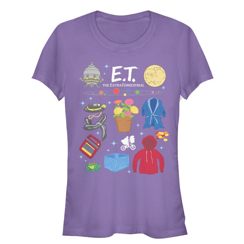 Juniors Womens E.T. the Extra-Terrestrial Favorite Movie Props T-Shirt, 1 of 4