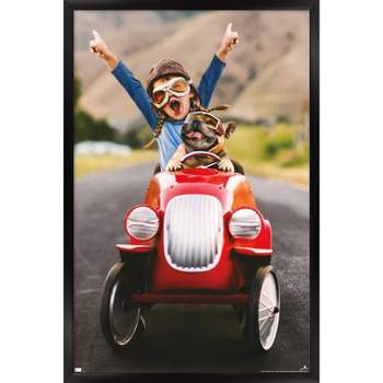 Trends International Avanti - Kid and Dog in Go-Kart Framed Wall Poster Prints