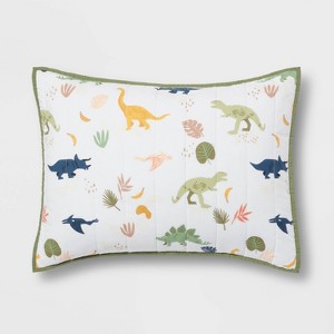 Dinosaur Reversible Kids' Sham - Pillowfort™: Standard Size, Green, OEKO-TEX Certified, Toddler Pillow Sham - 1 of 4