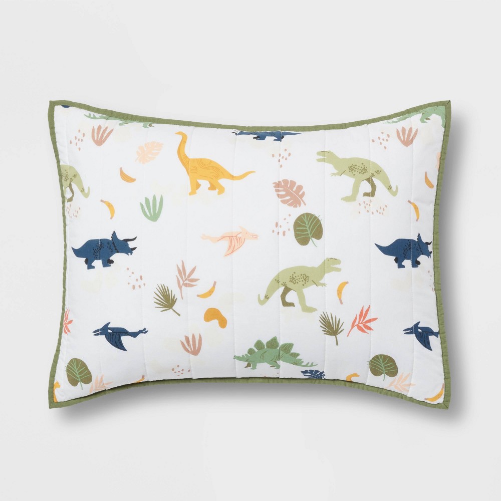 Photos - Pillowcase Dinosaur Poly Cotton Reversible Kids' Sham - Pillowfort™