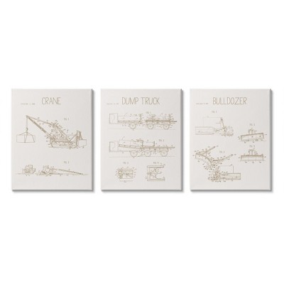 Stupell Industries Figure Charts of Construction Trucks Neutral Brown