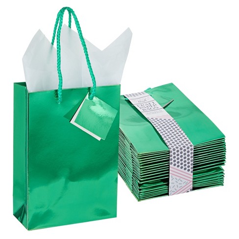 Blue Panda 20 Pack Small Green Gift Bags with Handles, Tissue Paper, Hang  Tags, 7.9 x 5.5 x 2.5 In