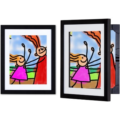Li’l Davinci Kid's Art Frames 2Pk, Holds up to 50 Pcs of 8.5" x 11" Artwork - Black 11.75" x 14.75" Frame - Front Opening, Hangs Vertical & Horizontal