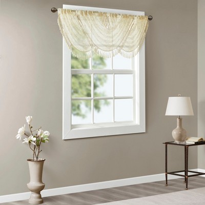 Ivory Sheer Embroidered Waterfall Valance with Tassels
