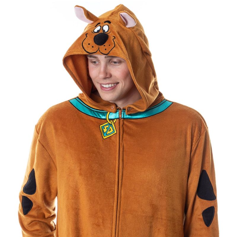 Scooby-Doo Mens' Hooded Union Suit Adult Costume Pajama Sleeper Brown, 2 of 7
