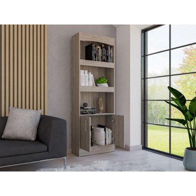 TOAOTBNBO 3 Tier Tall Narrow Bookcase with 2 Doors, Display Bookshelves with Metal Hardware, Freestanding Book Shelf for Home Office, Light Gray