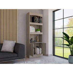 TOAOTBNBO 3 Tier Tall Narrow Bookcase with 2 Doors, Display Bookshelves with Metal Hardware, Freestanding Book Shelf for Home Office, Light Gray - 1 of 4
