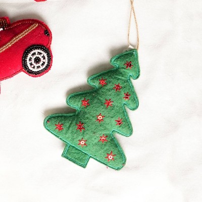 SEVOBAL Tree Ornaments Set of 6 Fluffy Tree Hanging Ornaments, Glittering Snowflake Christmas Tree Decorations, Multicolored, 5"*1.5"*6"