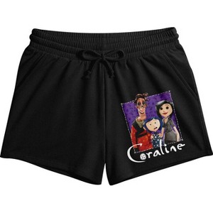 Coraline Family Portrait Women’s Black Lounge Shorts - 1 of 2