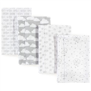Hudson Baby Infant Girl Cotton Flannel Burp Cloths 4pk, Gray Clouds, One Size - 1 of 1