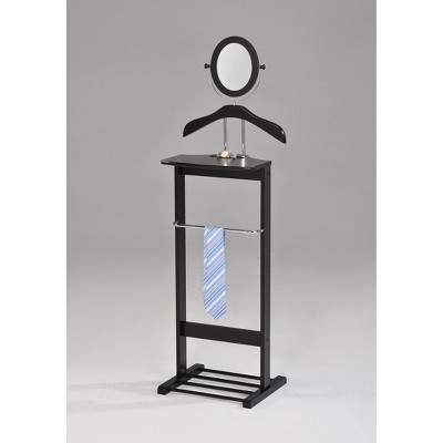 Black Chrome Wood Wardrobe Suit Valet Stand with Mirror