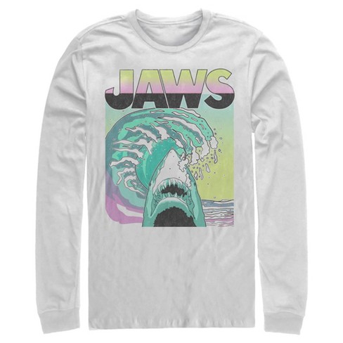 Men's Jaws 80s Colorful Wave Long Sleeve Shirt - White - 2X Large