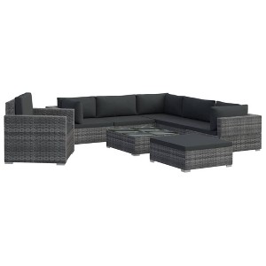 vidaXL Patio Lounge Set Set of 8 Grey PE Rattan Large Modular - 1 of 4