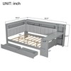 Full Size Daybed with Storage Shelves, Drawers, Charging Station, LED Light, Desk & Upholstered Headboard and Backrest - ModernLuxe - 3 of 4