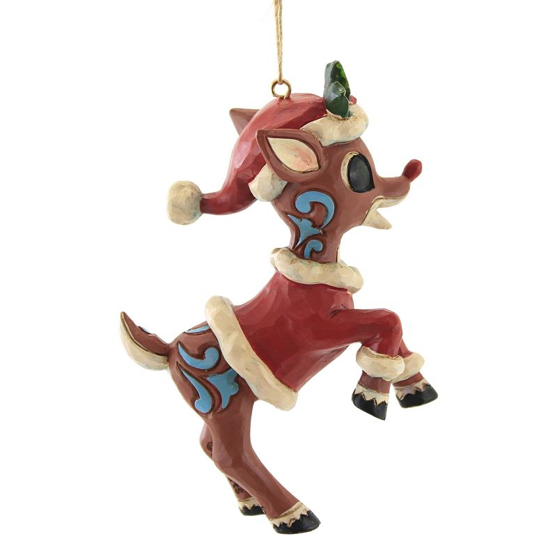 Jim Shore 4.0 Inch Rudolph In Santa Suit Ornament Red-Nosed Reindeer Tree Ornaments, 3 of 4