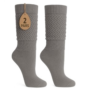 2 Pairs Women's Slouchy Scrunch Knee-High Boot Socks for Casual Wear and Comfort - 1 of 4