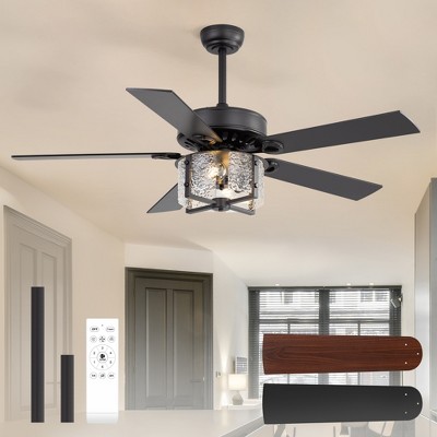 Airsurfer 52" Ceiling Fan with Reversible Motor & Memory Function,Ceiling Fan with 2 Bulb Bases,5 Plywood Blades,Remote Control Included